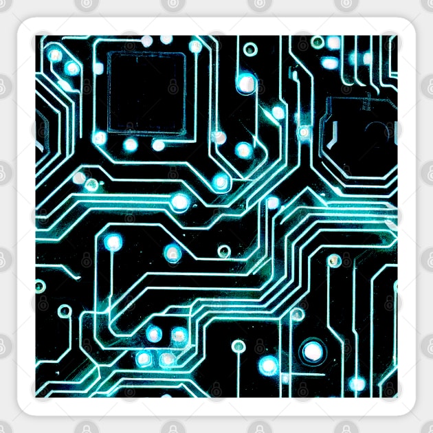 Cyberpunk neon blue futuristic circuitboard wires pattern Sticker by SJG-digital